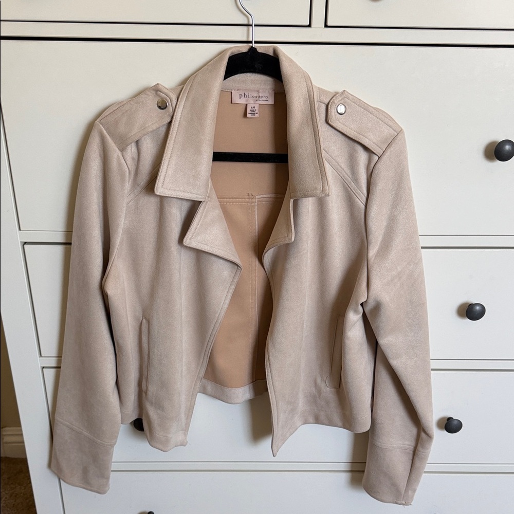 Philosophy Light Beige Suede-Style Moto Jacket
